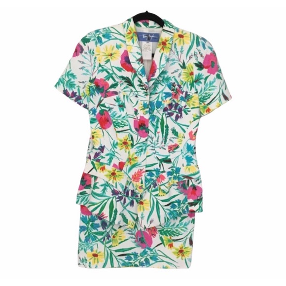 Vintage 90s: new Thierry Mugler 𑁍 Peplum Jacket Skirt Suit 𑁍 Floral Print 𑁍 - Picture 11 of 12